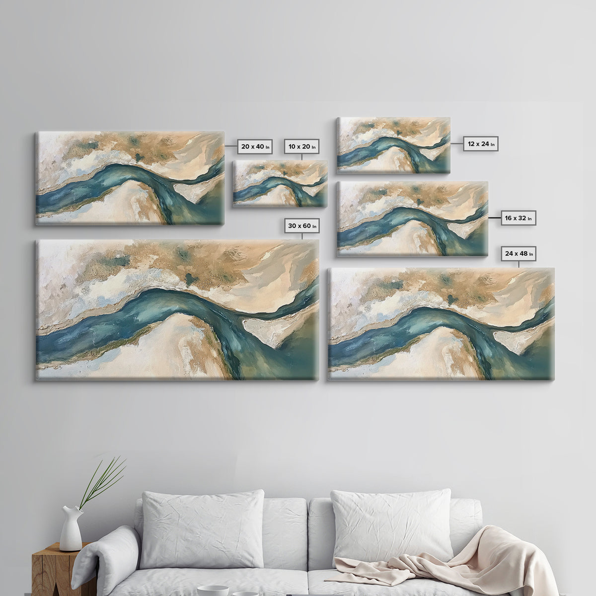 Abstract River, Neutral Landscape, Panoramic Art, Canvas Print, Wabi Sabi Art, Rustic Wall Art, Above Bed Wall Art, Minimalist Art