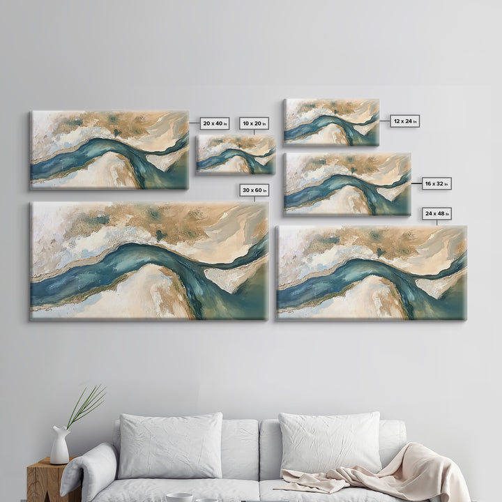 Abstract River, Neutral Landscape, Panoramic Art, Canvas Print, Wabi Sabi Art, Rustic Wall Art, Above Bed Wall Art, Minimalist Art