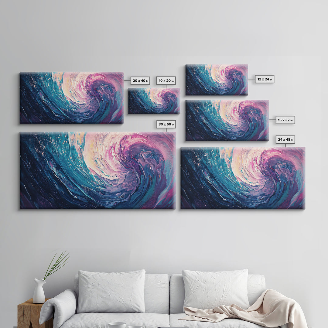 Abstract Wave, Ocean Swirl, Panoramic Art, Canvas Print, Coastal Decor, Teal Wall Art, Nautical Wall Art, Whimsical Art, Surf Wall Art