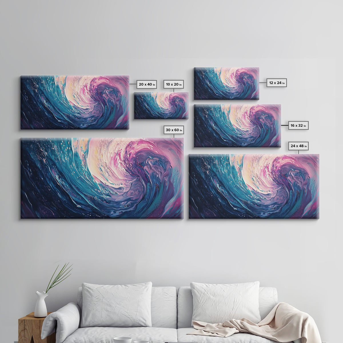 Abstract Wave, Ocean Swirl, Panoramic Art, Canvas Print, Coastal Decor, Teal Wall Art, Nautical Wall Art, Whimsical Art, Surf Wall Art
