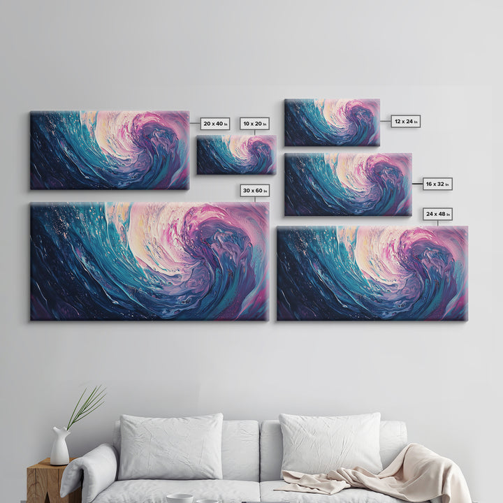 Abstract Wave, Ocean Swirl, Panoramic Art, Canvas Print, Coastal Decor, Teal Wall Art, Nautical Wall Art, Whimsical Art, Surf Wall Art