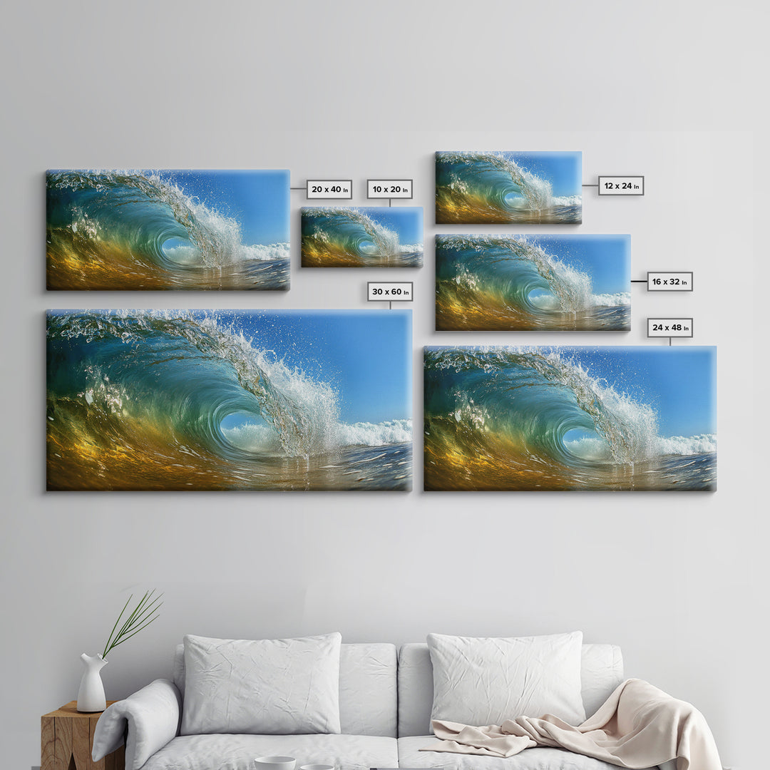 Barrel Wave, Surfing Photography, Panoramic Art, Canvas Print, Coastal Decor, Nautical Painting, Beach Wall Art, Surf Wall Art