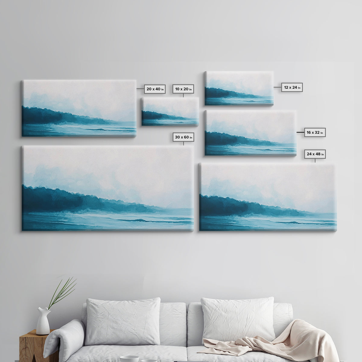Coastal landscape art, panoramic art, framed canvas print, extra wide art, minimalist art, nautical wall art, seascape painting