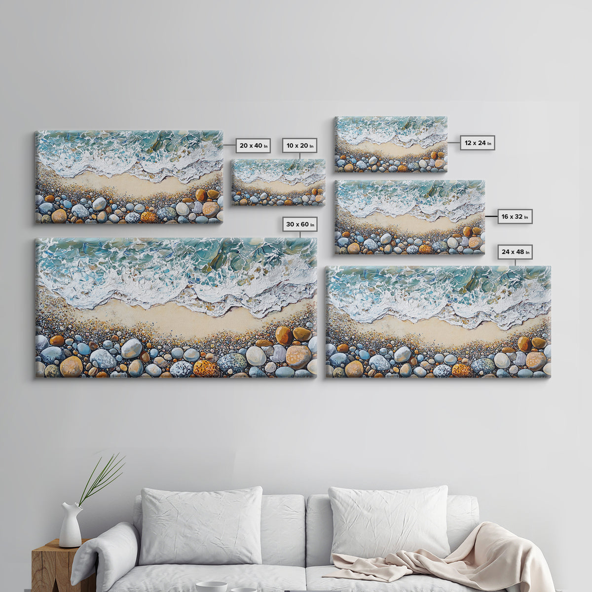 Coastal decor, beach painting, framed canvas print, extra wide art, ocean waves, seascape painting, rustic wall art, nautical wall art
