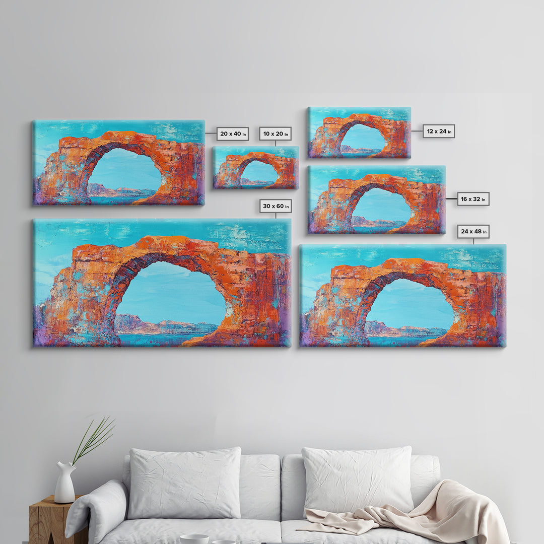 Natural Arch, Red Rock, Southwest Wall Art, Landscape Painting, Extra Wide Art, Panoramic Painting, Canvas Print, Gift Idea