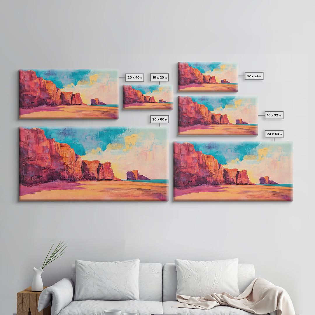 Desert Cliffs, Coastal Decor, Sunset Painting, Landscape Art, Panoramic Painting, Coastal Landscape Art, Canvas Print, Rustic Decor