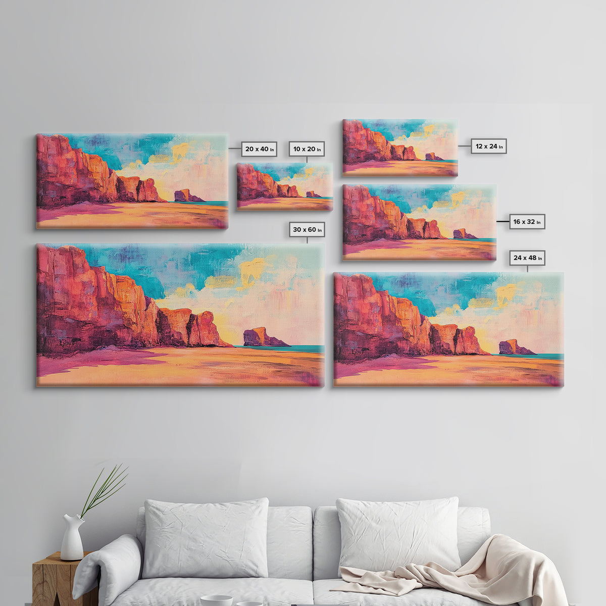 Desert Cliffs, Coastal Decor, Sunset Painting, Landscape Art, Panoramic Painting, Coastal Landscape Art, Canvas Print, Rustic Decor