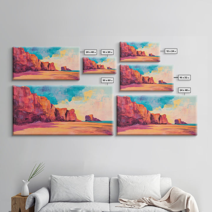 Desert Cliffs, Coastal Decor, Sunset Painting, Landscape Art, Panoramic Painting, Coastal Landscape Art, Canvas Print, Rustic Decor
