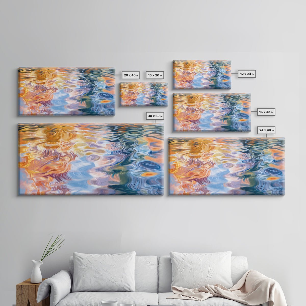 Abstract Water, Nautical Wall Art, Blue and Green Wall Art, Panoramic Painting, Extra Wide Art, Canvas Print, Living Room Art