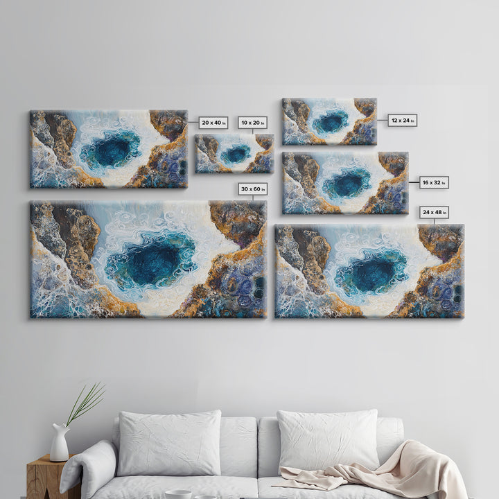 Ocean Abyss, oyster painting, abstract coastal art, framed canvas print, nautical wall art, extra wide art, blue wall art