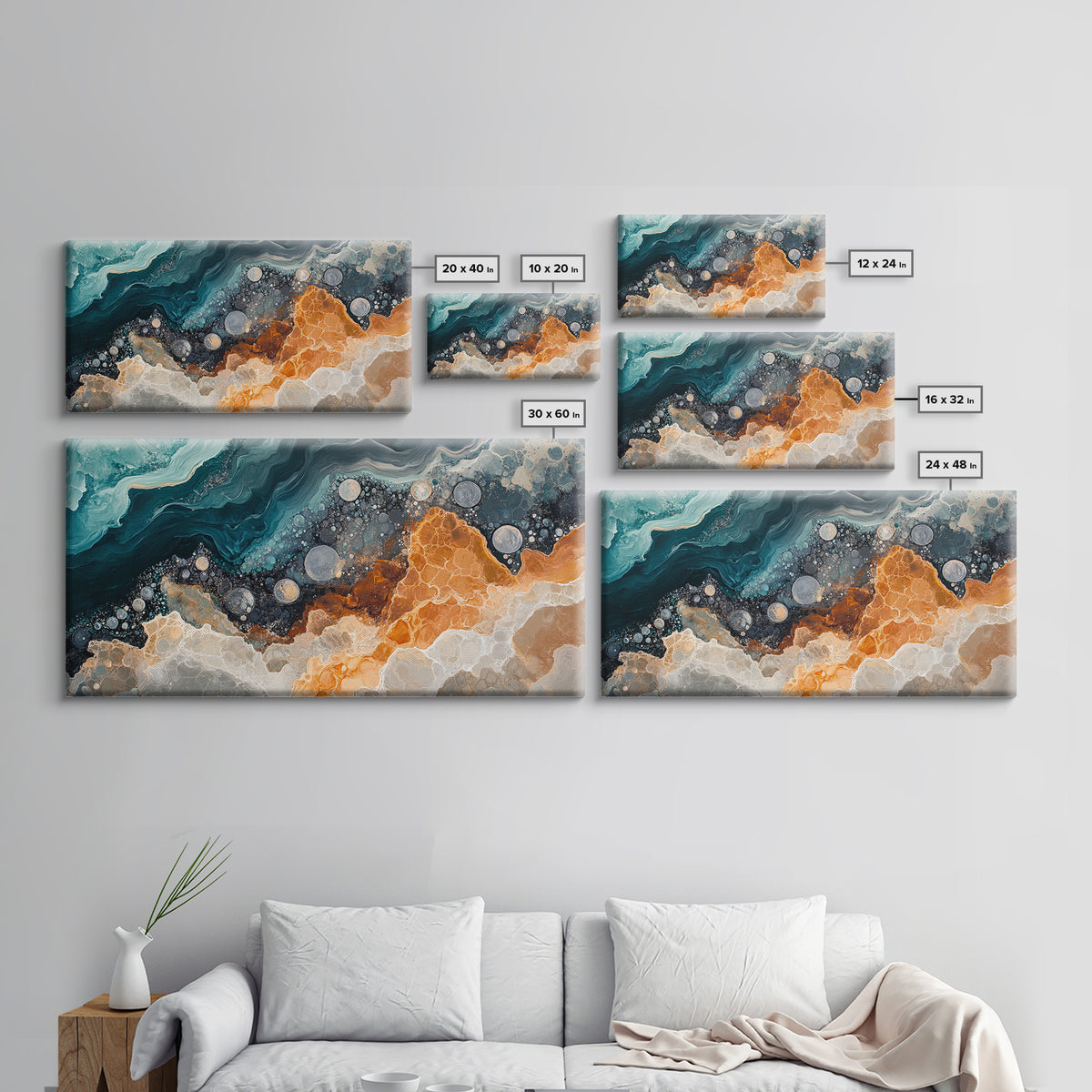 Abstract Coastal Geology, framed canvas print, extra wide art, mosaic wall art, ocean decor, oyster painting, coastal decor