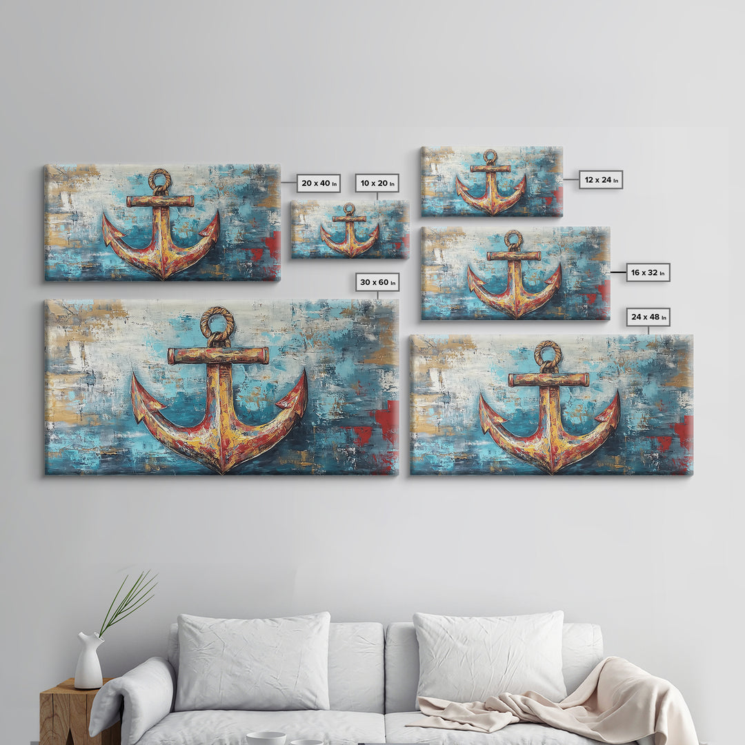 Nautical Anchor, Coastal Decor, Rustic Wall Art, Extra Wide Art, Nautical Wall Art, Horizontal Wall Art, Framed Canvas Print, Living Room Art