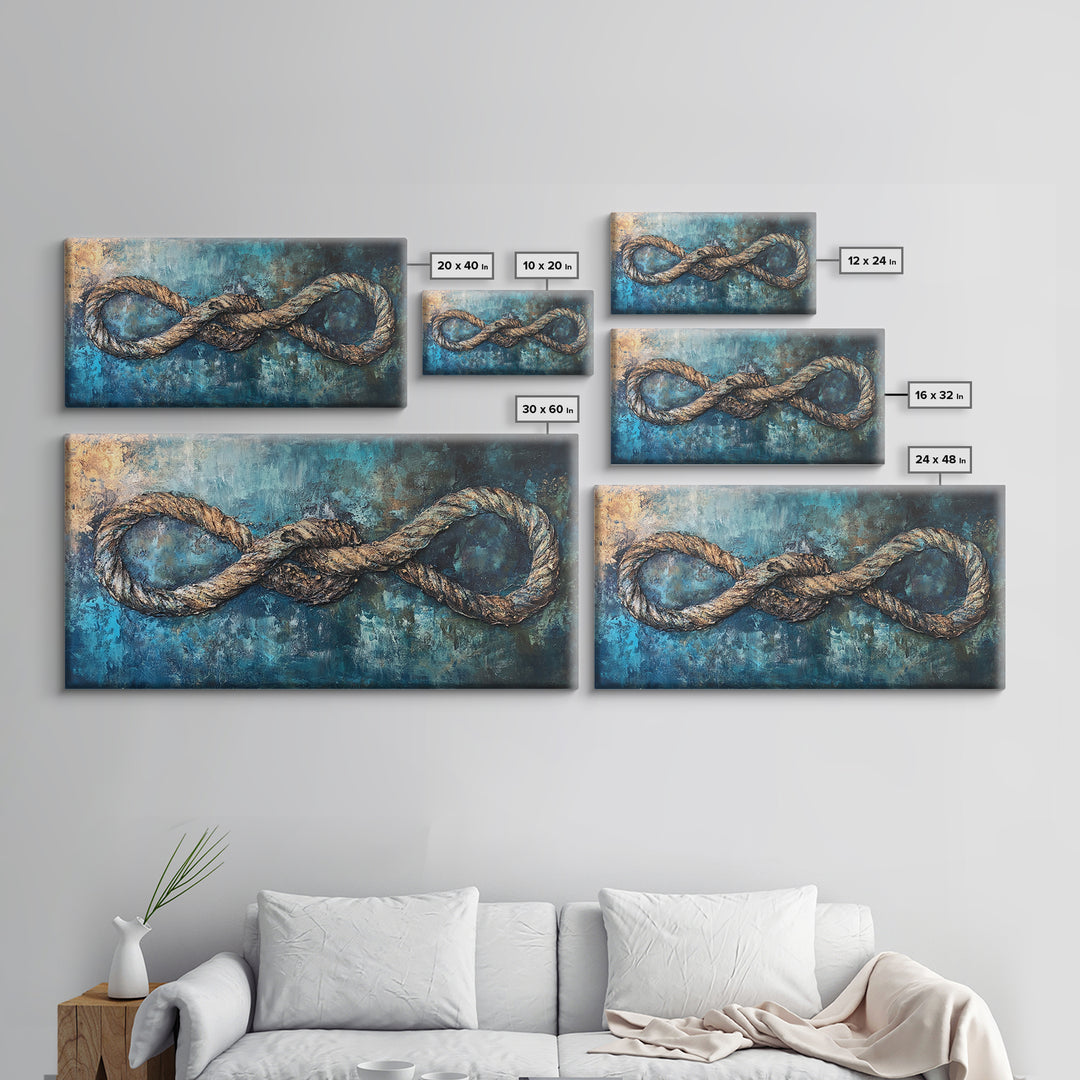 Nautical Rope, infinity knot, rustic maritime, coastal decor, textured blue, wabi sabi art, Canvas Print, nautical wall art
