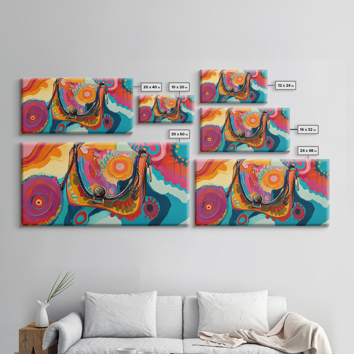 Abstract Handbag Art, boho art, pink abstract art, whimsical art, extra wide art, horizontal wall art, Canvas Print