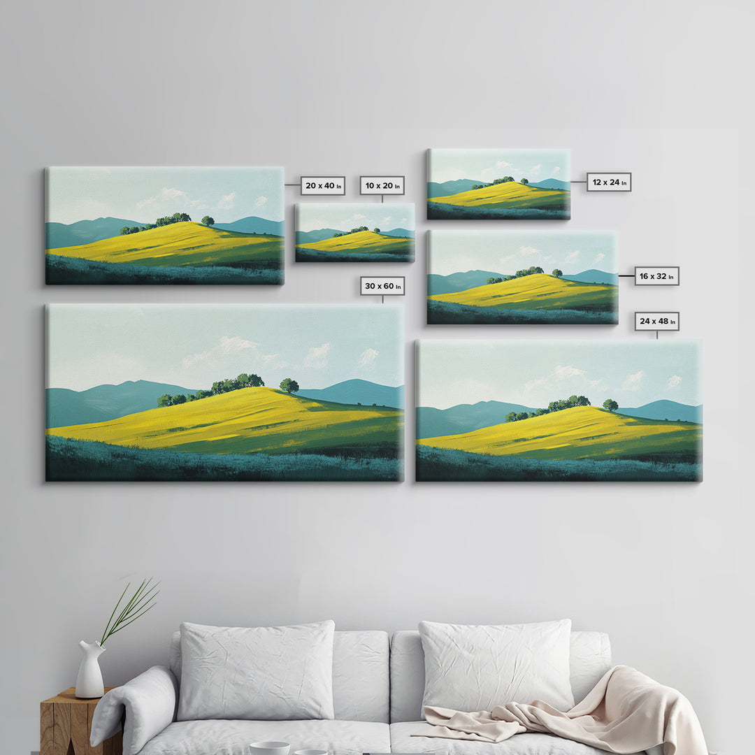 Rolling Hills Landscape, mountain painting, green wall art, countryside art, above couch art, farmhouse art, Canvas Print