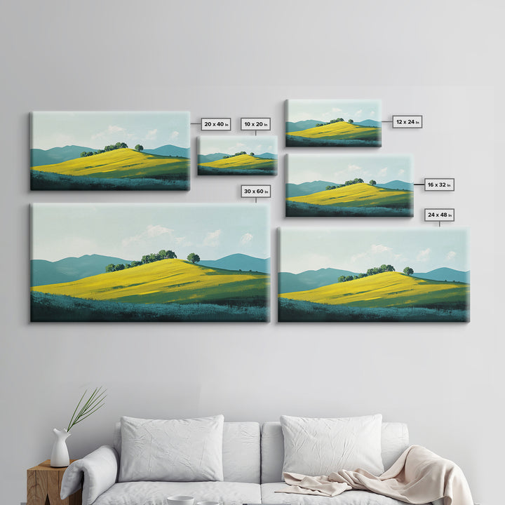 Rolling Hills Landscape, mountain painting, green wall art, countryside art, above couch art, farmhouse art, Canvas Print