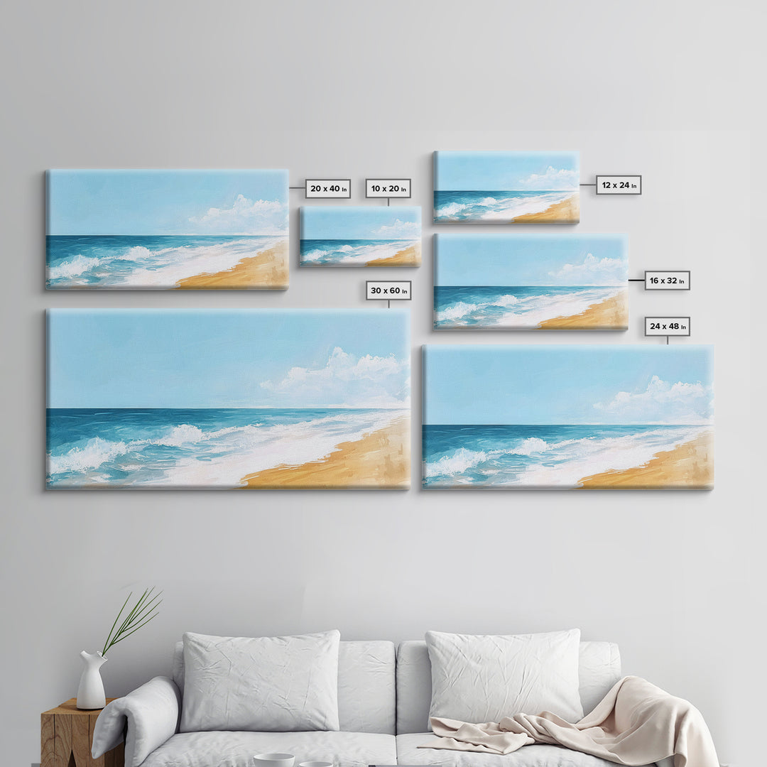 Ocean Beach Painting, seascape painting, coastal wall art, nautical decor, beach house art, panoramic painting, Canvas Print