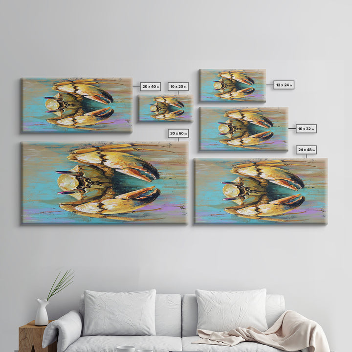 Crab Painting, Coastal Decor, Nautical Wall Art, Rustic Art, Framed Canvas Print, Ocean Artwork, Beach House Art, Marine Life Art