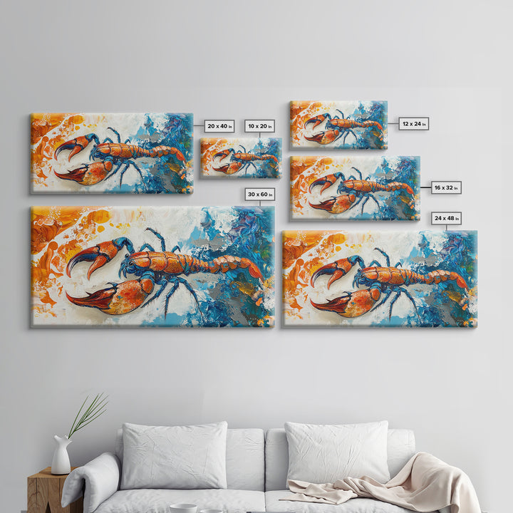 Crayfish Painting, Coastal Decor, Nautical Wall Art, Rustic Art, Framed Canvas Print, Marine Life Artwork, Ocean Inspired Art