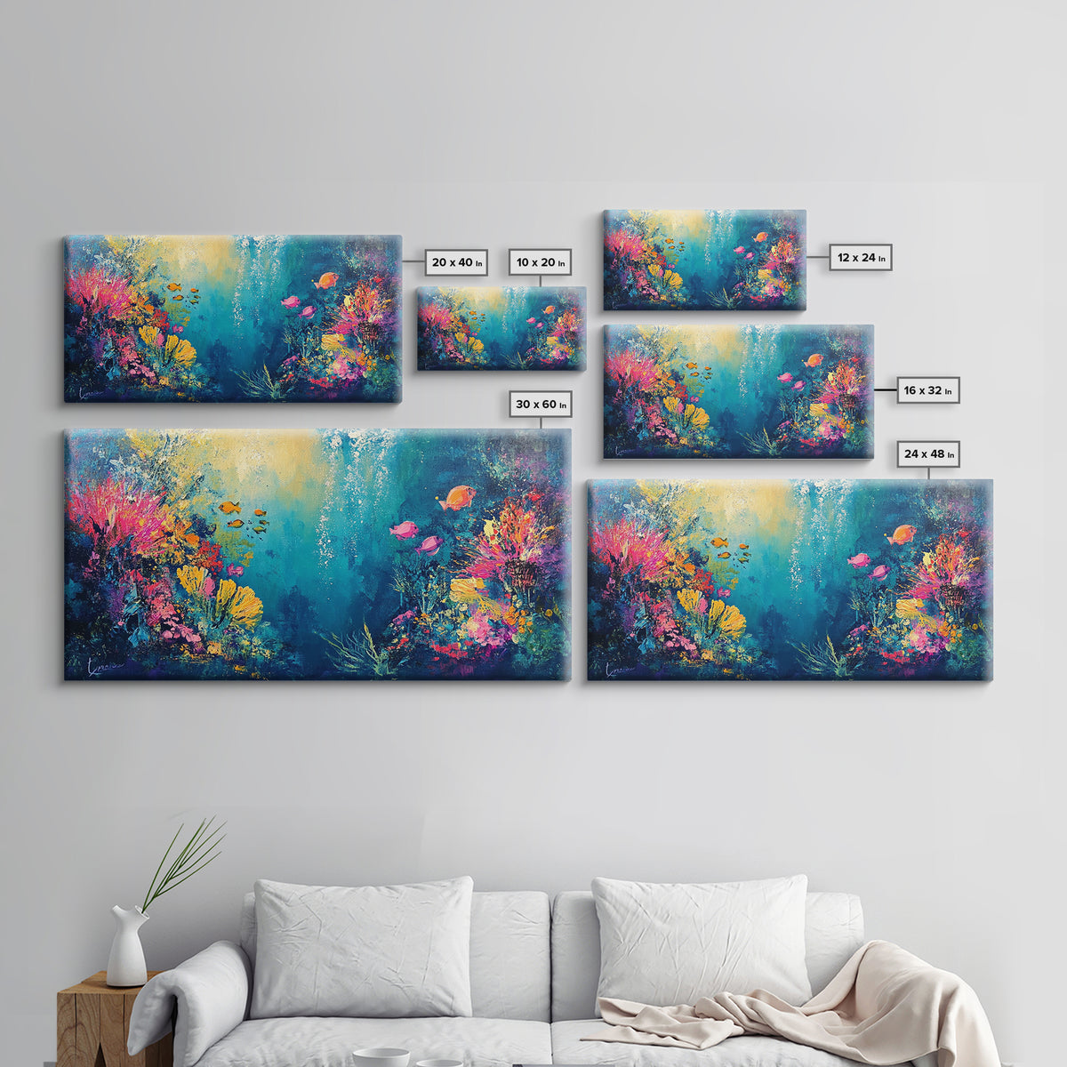 Coral Reef Painting, Coastal Decor, Ocean Wall Art, Nautical Painting, Framed Canvas Print, Underwater Artwork, Marine Life Art