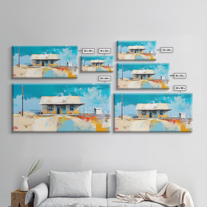Desert House Art, southwest wall art, rustic decor, boho art, farmhouse art, coastal painting, framed canvas print