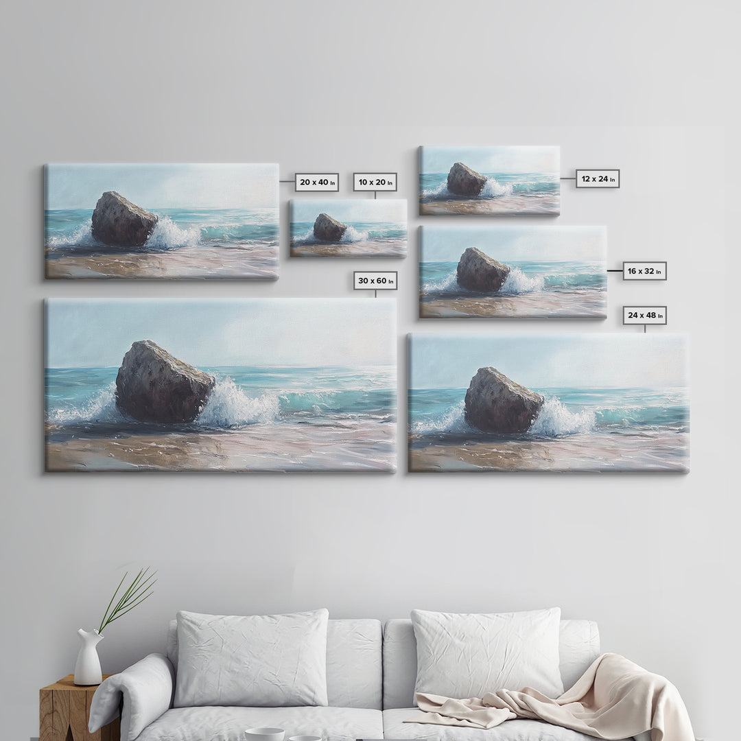 Ocean Rock Painting, seascape painting, coastal decor, nautical wall art, above bed wall art, horizontal art, canvas print