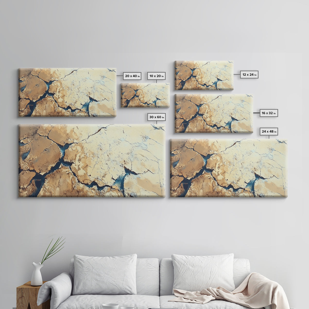 Cracked Earth, Abstract Painting, Earth Tones, Wabi Sabi Art, Minimalist Decor, Extra Wide Art, Framed Canvas Print, Rustic Art