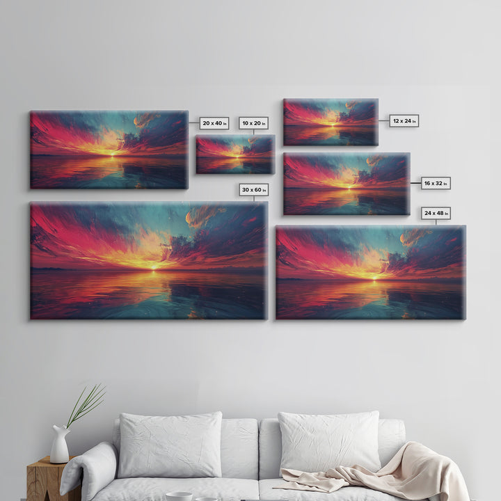 Cosmic Sunset, Dark Romance, Lofi Art, Moody Wall Art, Extra Wide Art, Above Couch Art, Framed Canvas Print, Bedroom Decor