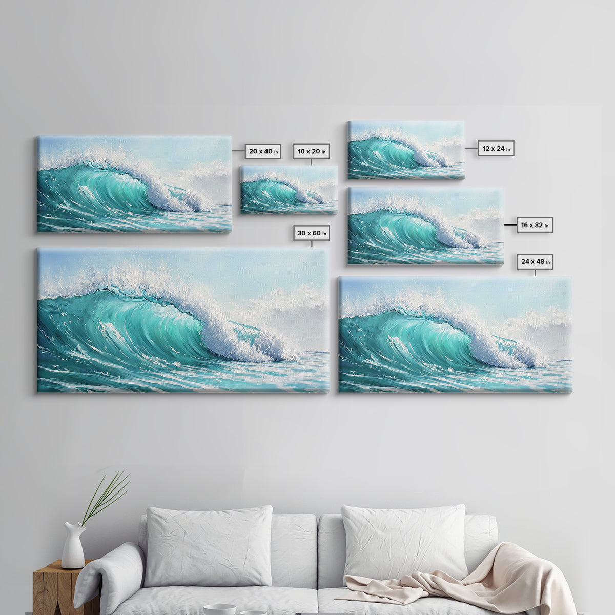 Ocean Wave, seascape painting, surf wall art, nautical decor, blue and green wall art, coastal landscape art, Canvas Print