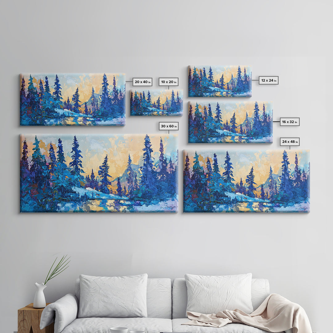 Pine trees, winter landscape, moody forest, framed canvas print, pine tree art, smoky mountain art, rustic wall art