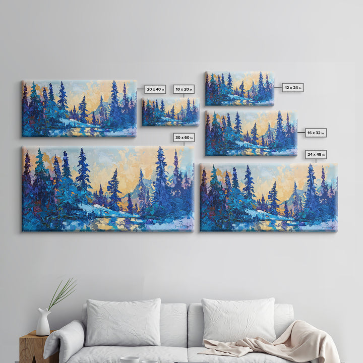 Pine trees, winter landscape, moody forest, framed canvas print, pine tree art, smoky mountain art, rustic wall art