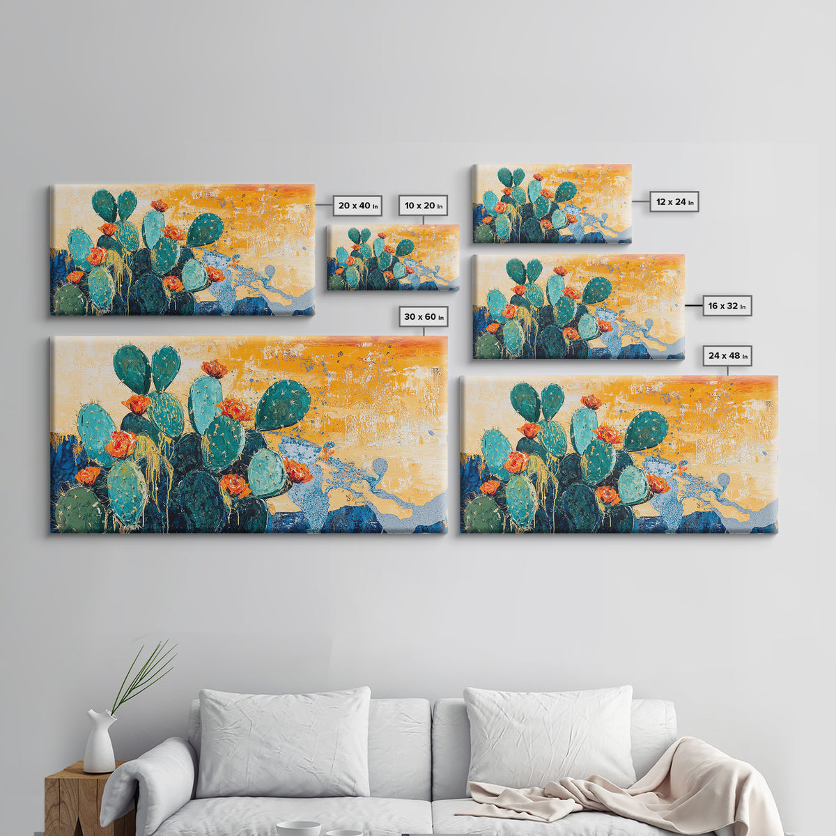 Cactus Painting, agave painting, southwest wall art, rustic decor, framed canvas print, desert painting, extra wide art, boho art