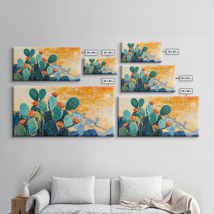 Cactus Painting, agave painting, southwest wall art, rustic decor, framed canvas print, desert painting, extra wide art, boho art