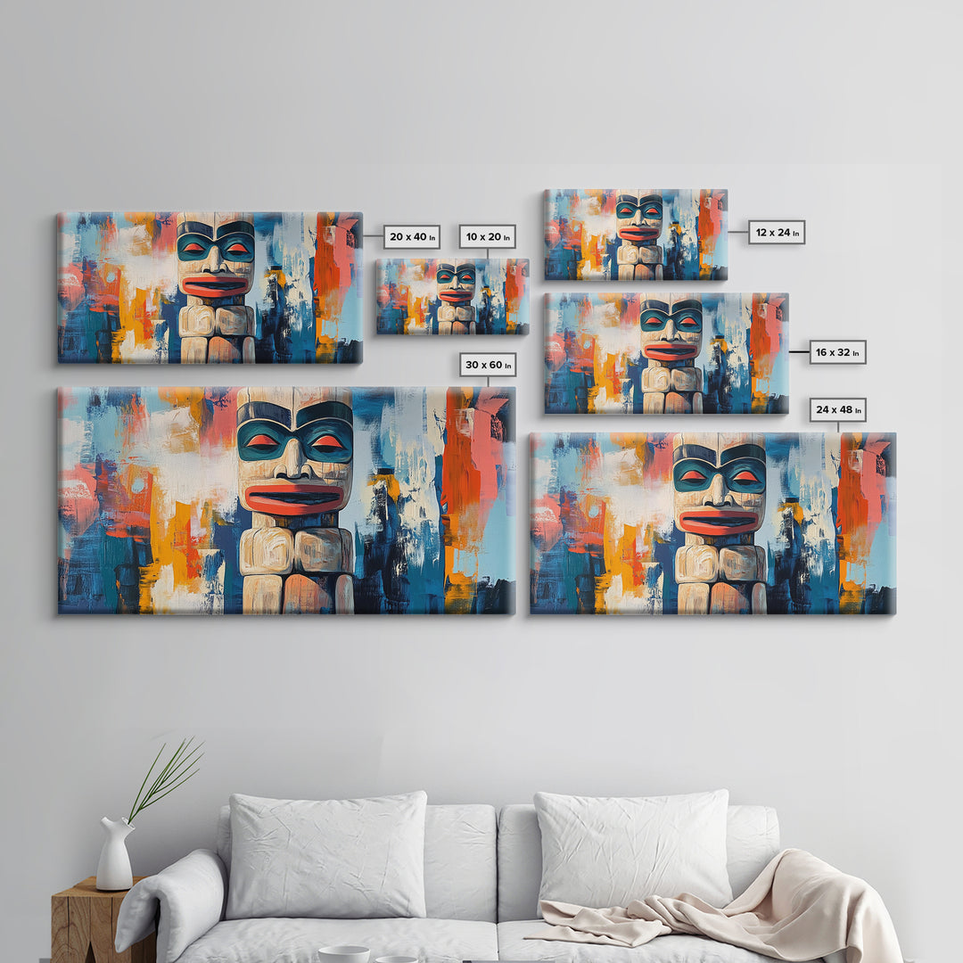 Abstract Totem Pole, chicano art, geometric wall art, African art, rustic art, moody art, gift idea him, Canvas Print