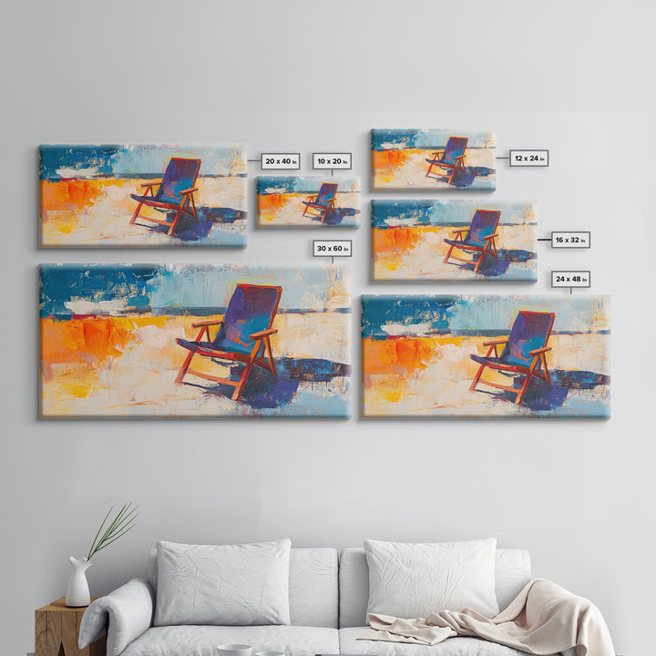 Beach Chair Art, coastal decor, surf wall art, framed canvas print, blue and green wall art, whimsical art, tropical painting