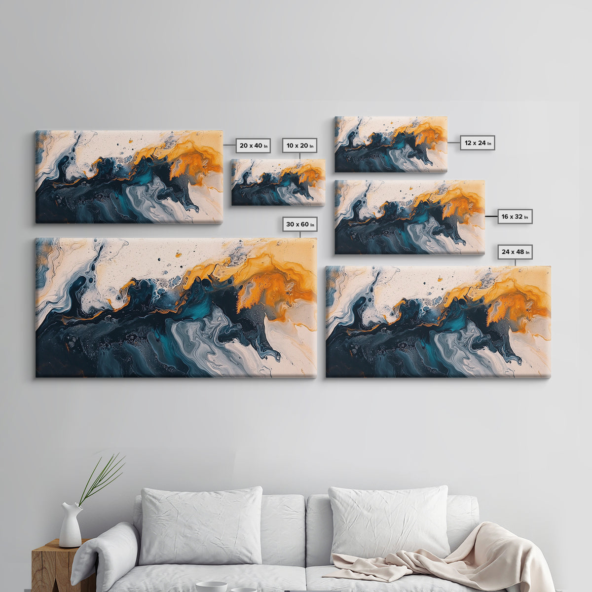 Abstract Ocean, Framed Canvas Print, coastal wall art, wabi sabi wall art, extra wide painting, contemporary abstract