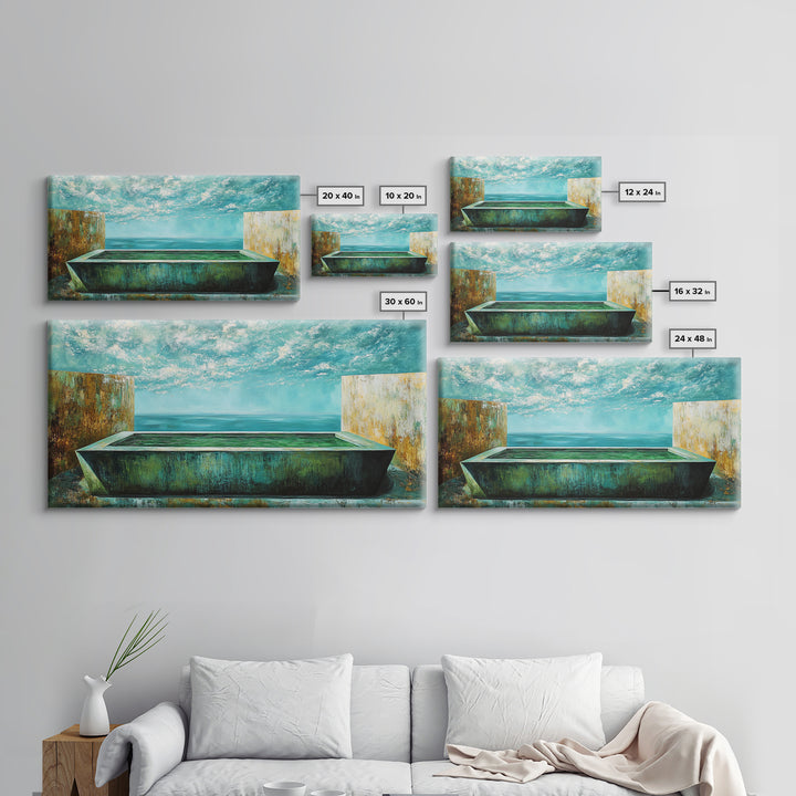Infinity Pool, Canvas Print, modern landscape art, minimalist decor, extra wide painting, blue and green wall art, contemporary art