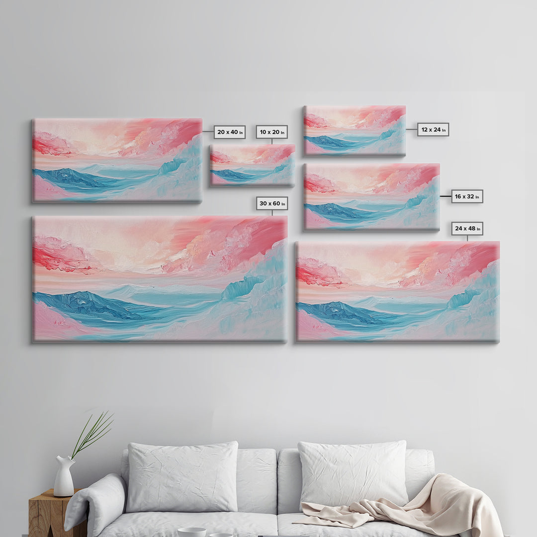 Abstract, pink blue, dreamy sky, Canvas Print, pink abstract art, landscape painting, soft color art, horizontal wall art