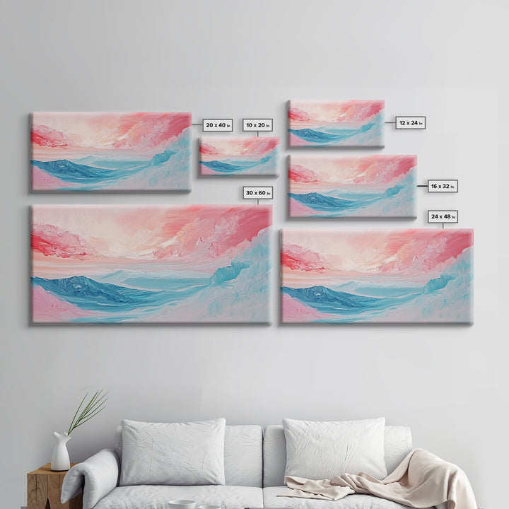 Abstract, pink blue, dreamy sky, Canvas Print, pink abstract art, landscape painting, soft color art, horizontal wall art