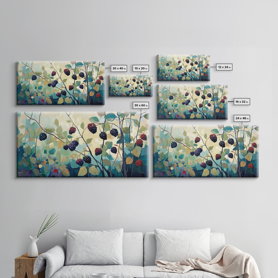 Blackberry, summer berries, Canvas Print, botanical prints, fruit of the spirit wall art, wildflower painting, kitchen art