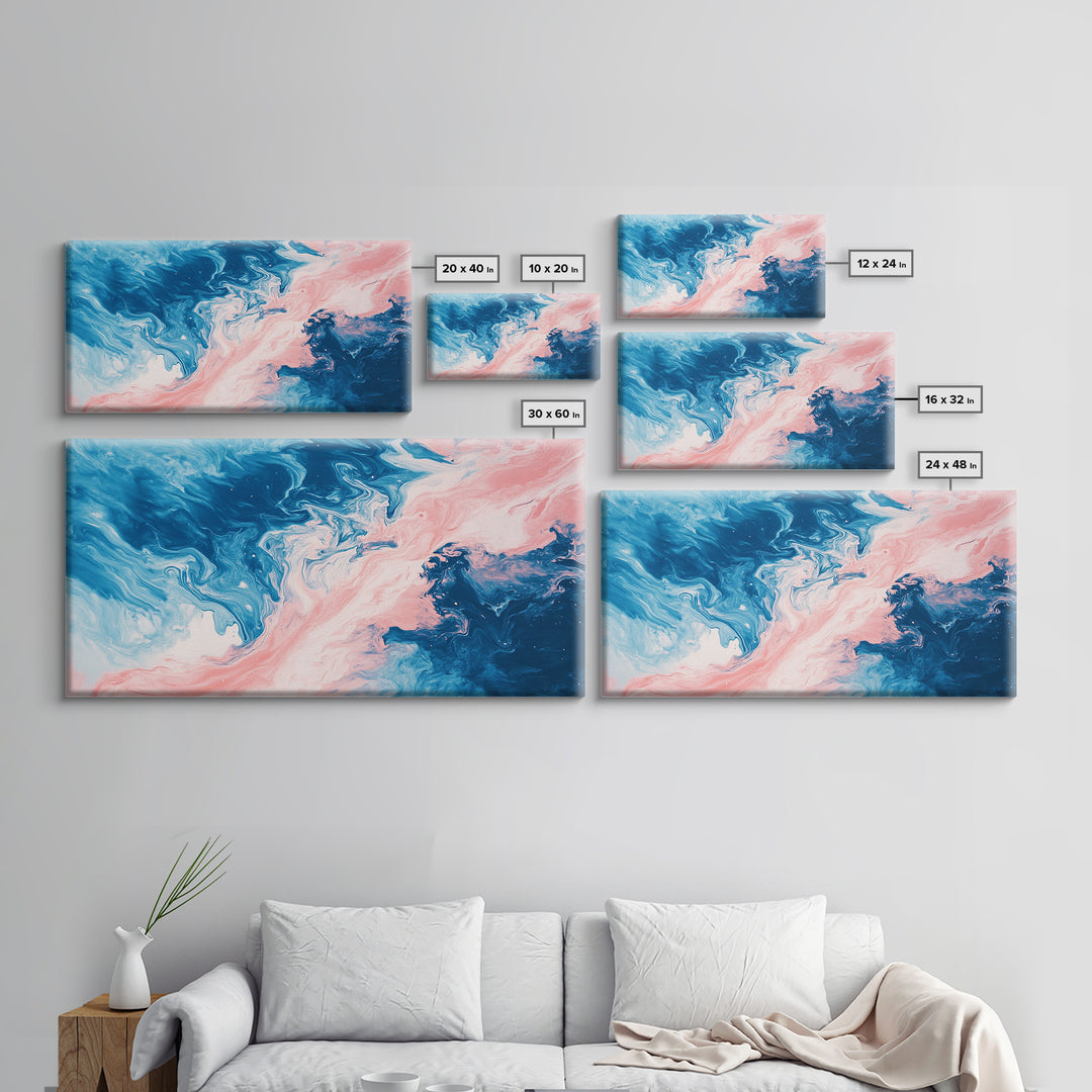 Blue Pink Abstract, Fluid Art, Ocean Inspired, Canvas Print, Whimsical Art, Light Pink Wall Art, Teal Wall Art, Therapy Art