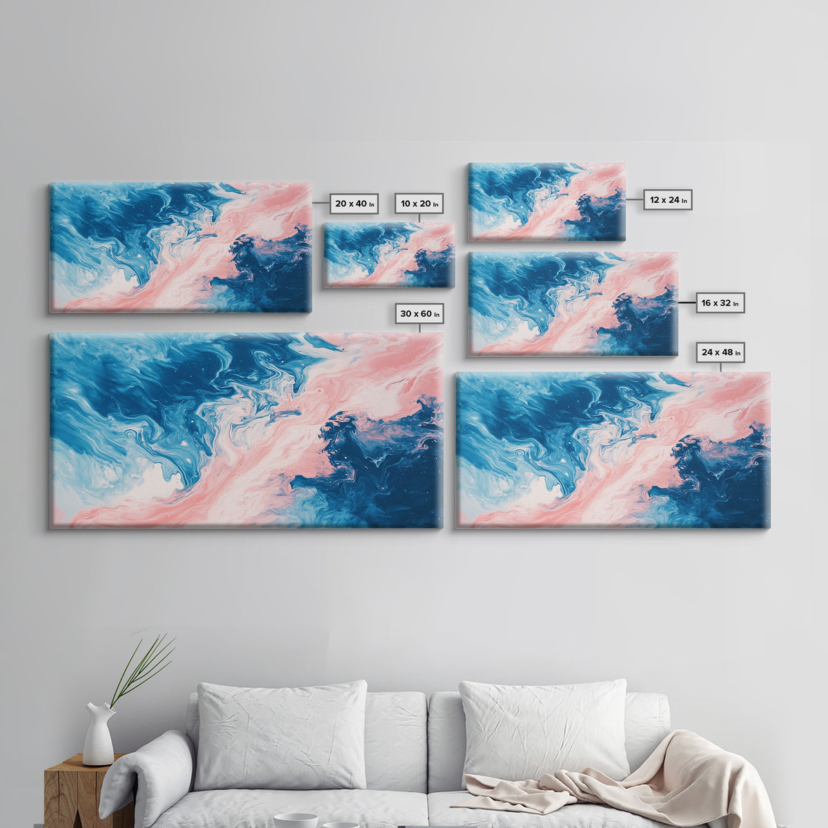 Blue Pink Abstract, Fluid Art, Ocean Inspired, Canvas Print, Whimsical Art, Light Pink Wall Art, Teal Wall Art, Therapy Art