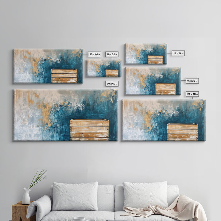 Abstract Rustic Art, Blue Gold Textured, Canvas Print, Wabi Sabi Art, Minimalist Art, Therapy Art, Extra Wide Art, Modern Decor