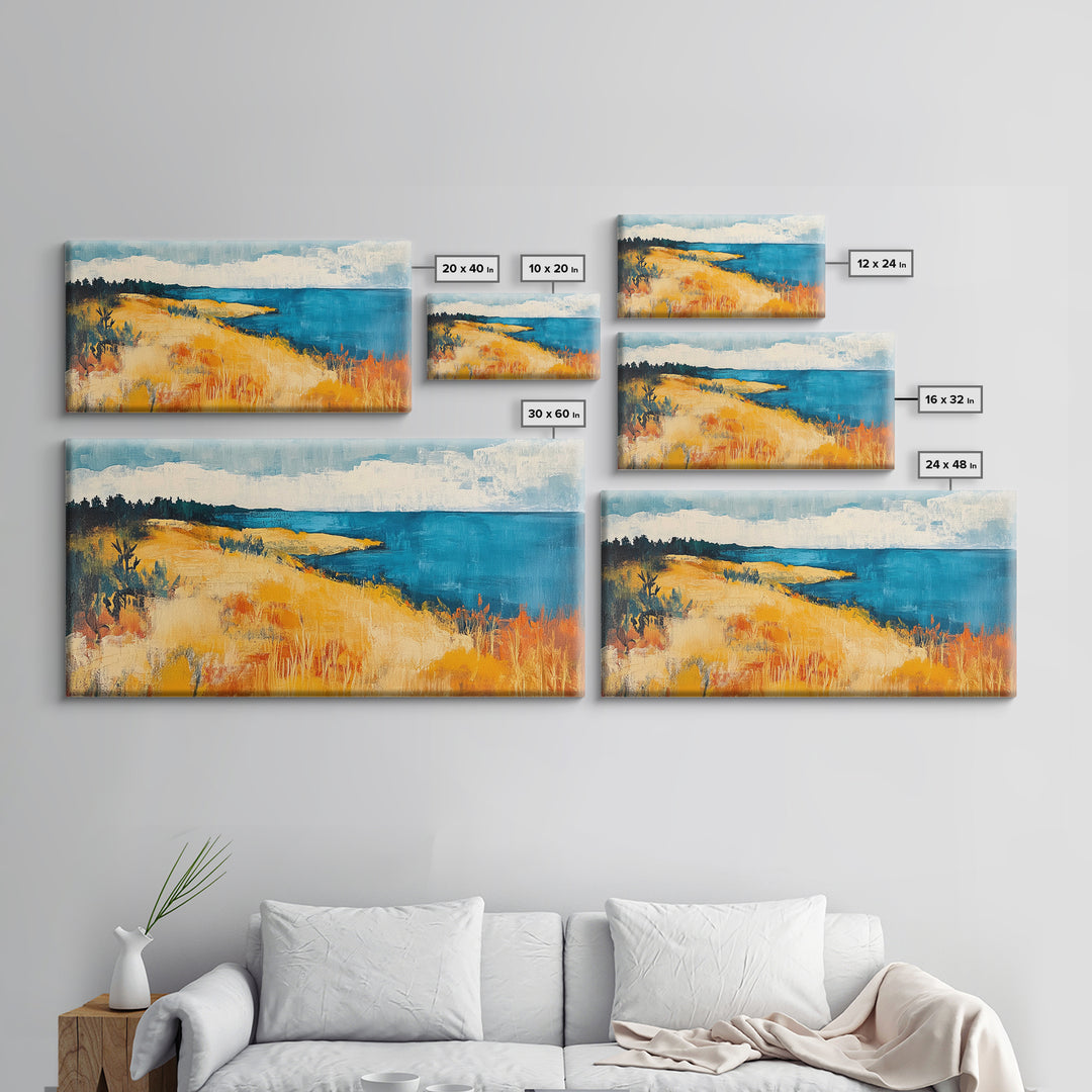 Coastal Landscape, Ocean Painting, Nautical Decor, Rustic Art, Farmhouse Art, Living Room Art, Framed Canvas Print, Extra Wide Art, Bedroom Art