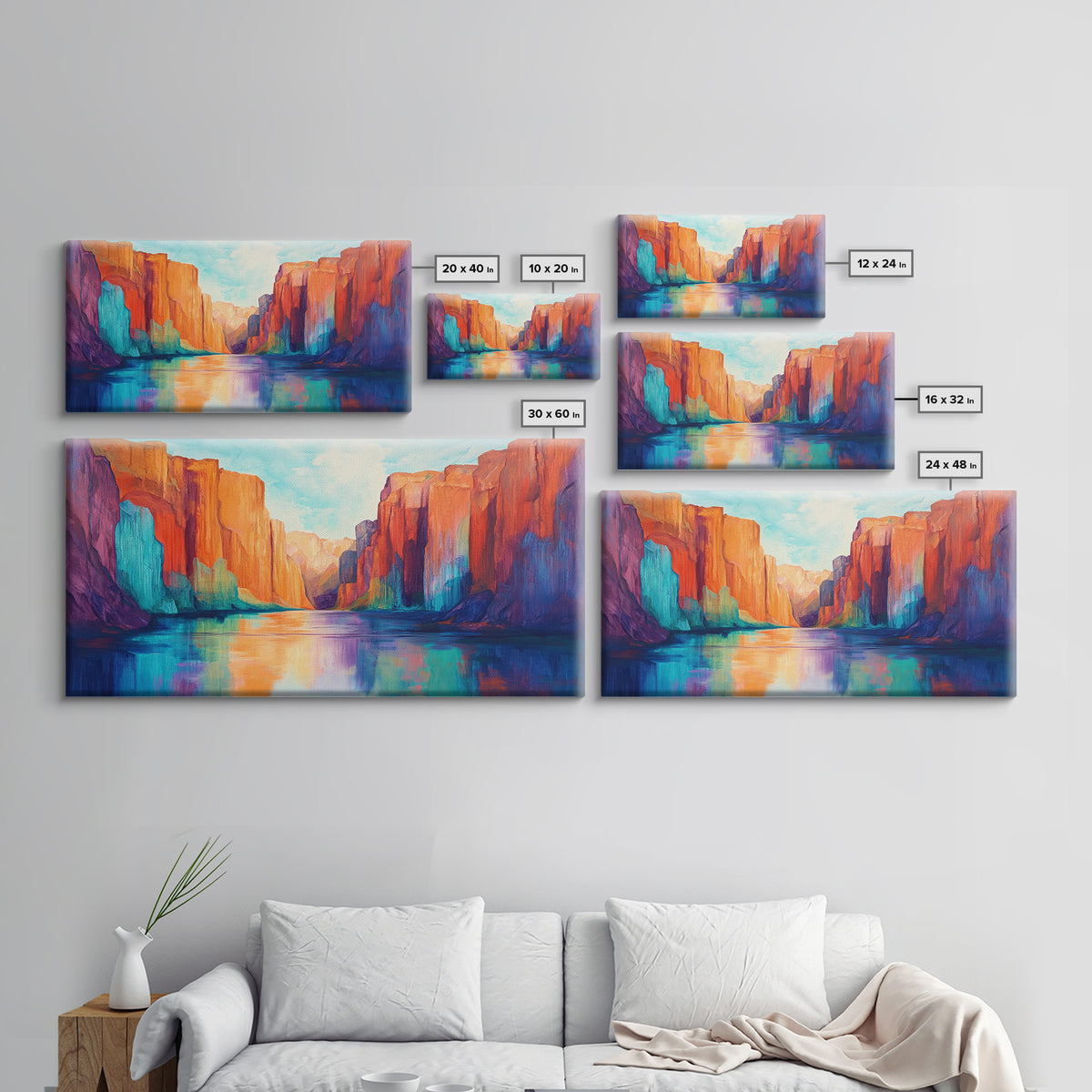 Canyon painting, southwest wall art, mountain painting, bold colors, moody art, rustic wall art, extra wide art, canvas print, scenic landscape
