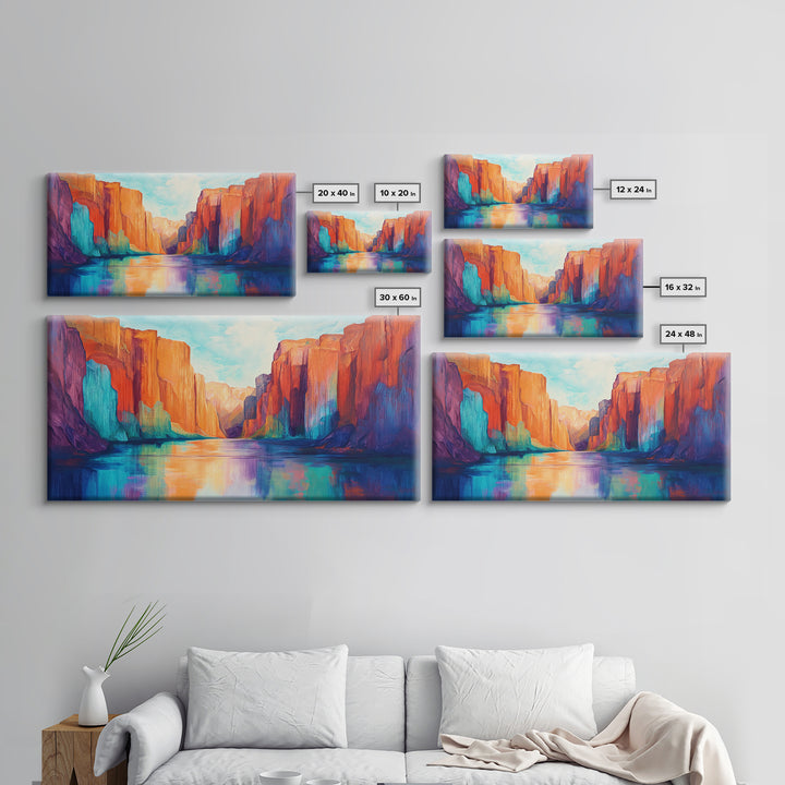 Canyon painting, southwest wall art, mountain painting, bold colors, moody art, rustic wall art, extra wide art, canvas print, scenic landscape