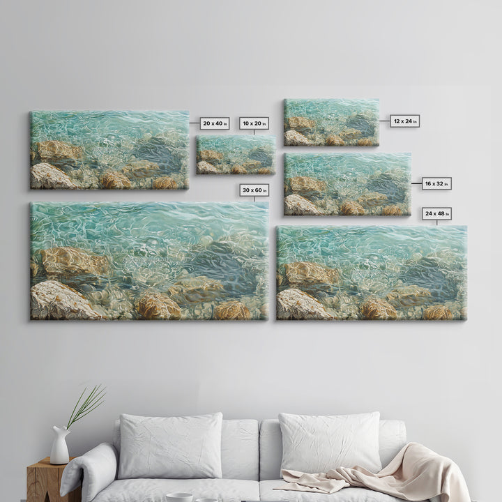 Crystal Clear Water, coastal painting, nautical wall art, beach house decor, ocean inspired art, Framed Canvas Print, blue and green wall art
