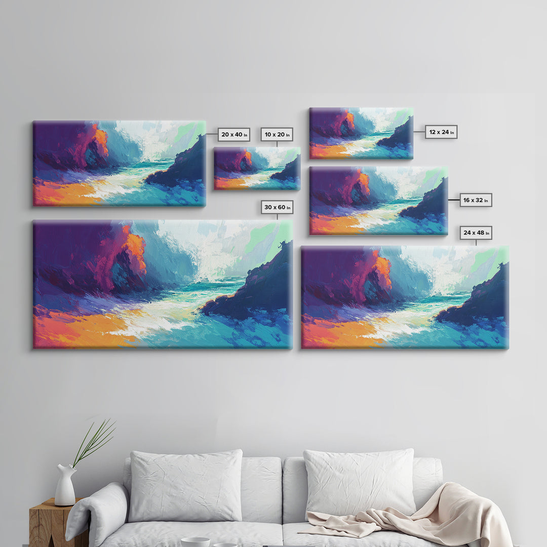 Abstract Seascape, Moody Ocean Painting, Dark Romance Painting, Nautical Wall Art, Coastal Decor, Framed Canvas Print, Large Art