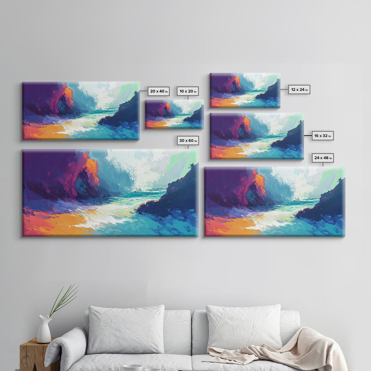 Abstract Seascape, Moody Ocean Painting, Dark Romance Painting, Nautical Wall Art, Coastal Decor, Framed Canvas Print, Large Art
