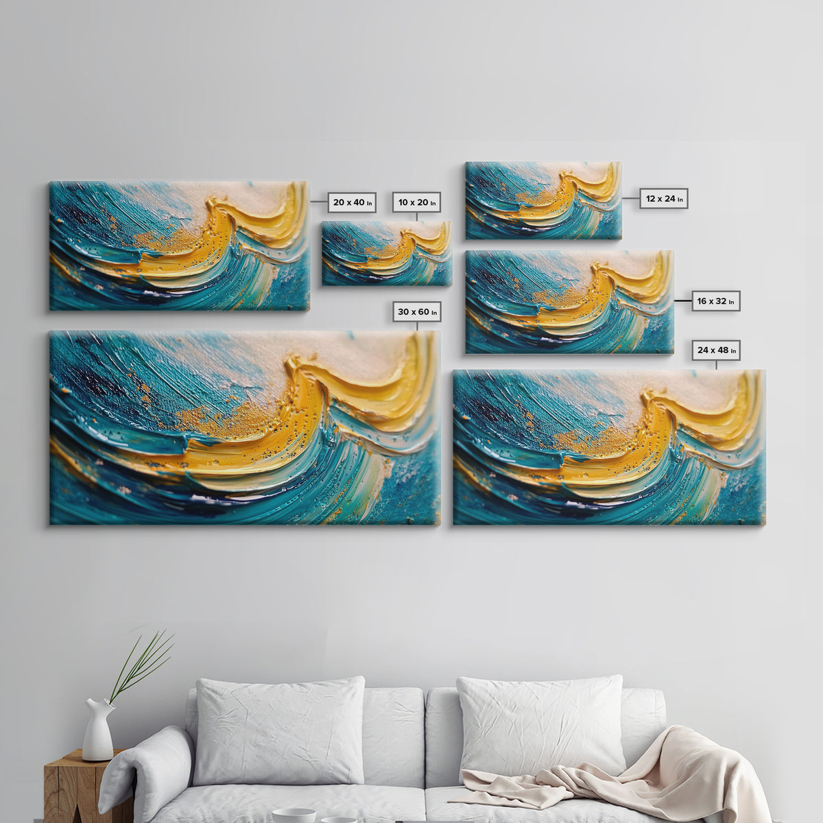 Abstract Ocean, Textured Painting, Teal Wall Art, Nautical Decor, Horizontal Wall Art, Framed Canvas Print, Coastal Decor, Extra Wide Art